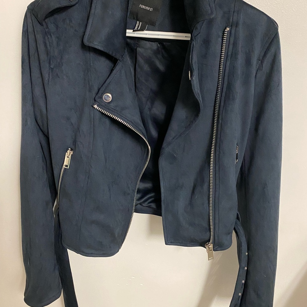 Forever 21 Navy Faux Suede Biker Jacket